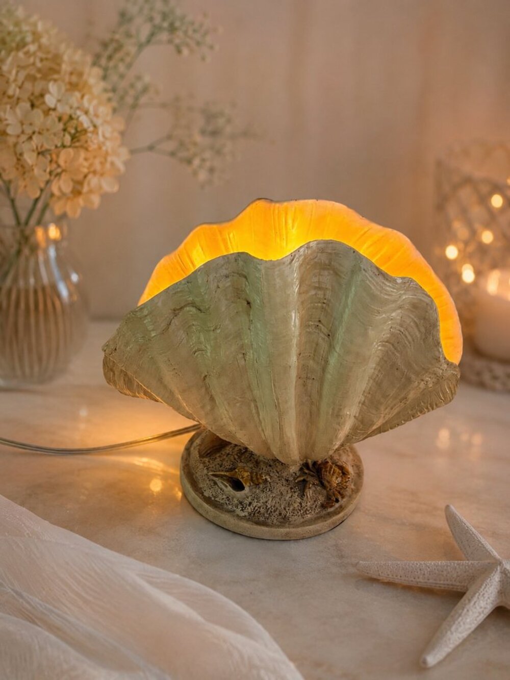 Shell Lamp Hollywood Regency Beige Clam Beach Theme